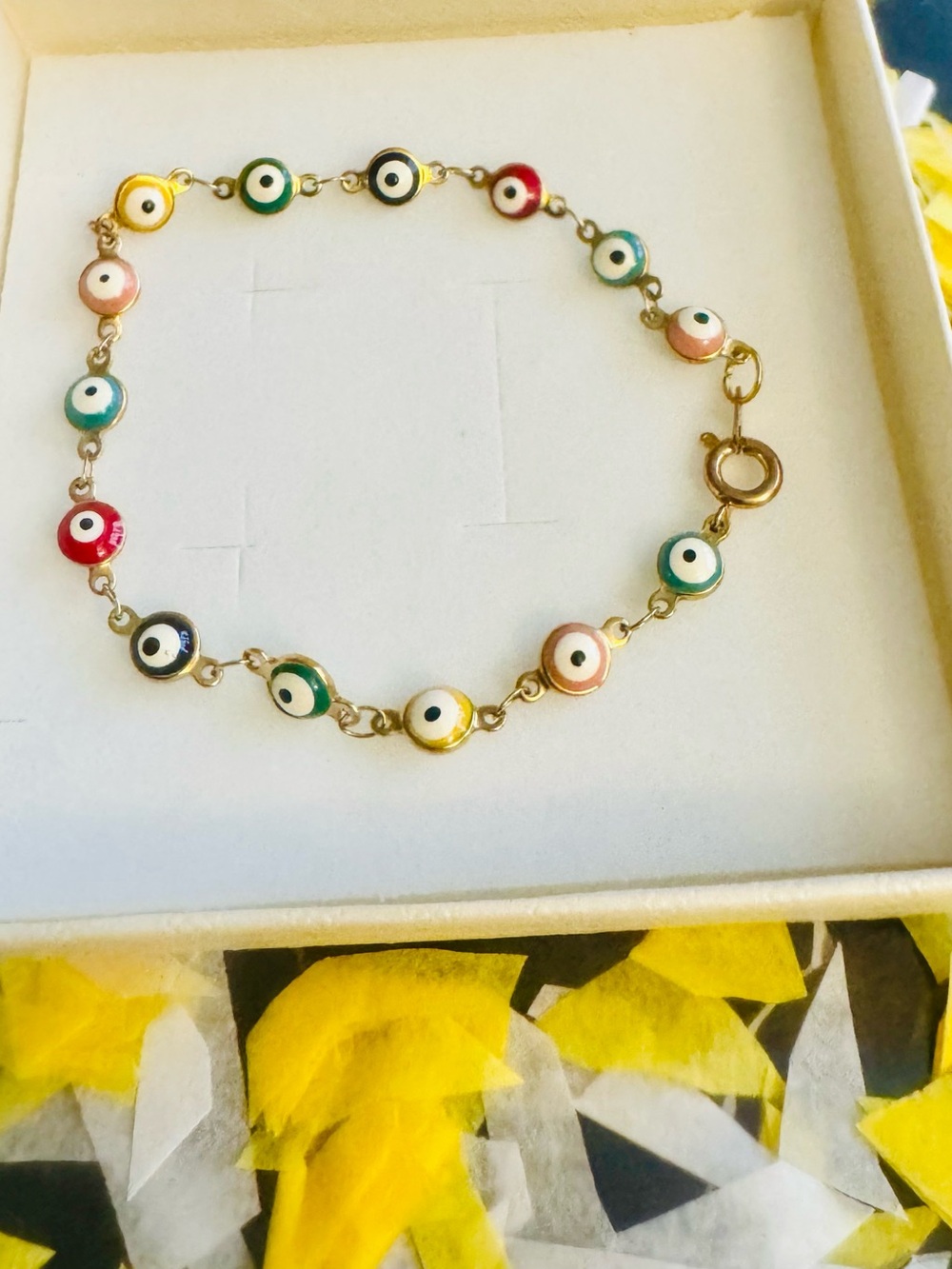Gold-Tone Multicolor Evil Eye Bracelet — Delicate Protective Charm